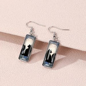 Boucles d'oreilles pendantes motif chat rectangulaire, crochet goutte, bijoux mignons chaton Animal, décor de fête de vacances pour femmes et filles, cadeau 1 paire