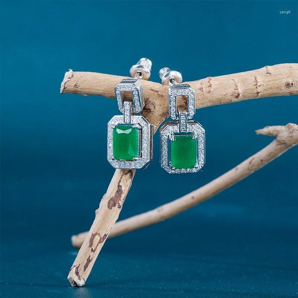 Pendientes colgantes Cellacity Vintage Plata de ley 925 Pendientes colgantes para mujer Charm Lad con piedras preciosas esmeralda de 6 8 mm Regalo de joyería para fiesta de boda