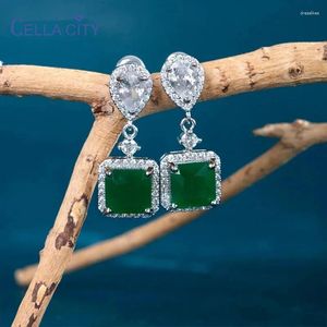 Boucles d'oreilles pendantes en forme de goutte d'eau pour femmes, en Zircon carré émeraude, en argent 925, bijoux longs, cadeau d'anniversaire