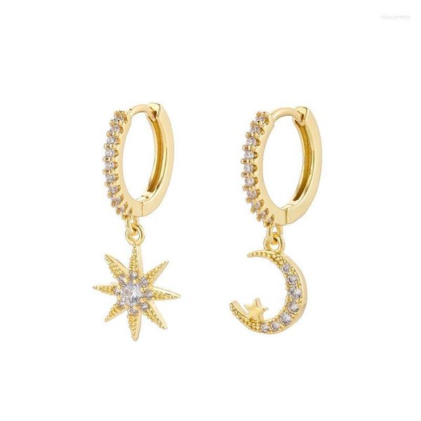 Pendientes colgantes candelabro 2022 Linda estrella Luna para mujer pendientes asimétricos CZ cristal clásico geométrico coreano joyería regalo