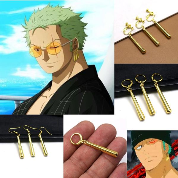 Boucles d'oreilles pendantes lustre 3 pièces/ensemble-vente Anime une pièce Clips d'oreille Sauron Zoro crochet en or Rose plastique Cosplay petit bijou