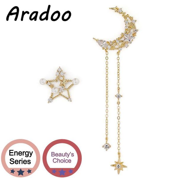 Pendientes colgantes Candelabro ARADOO Perla de agua dulce natural Estrella Luna Borla Chapado al vacío 18k Oro Luz Lujo Romántico Versalles