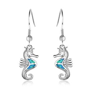 Boucles d'oreilles pendantes lustre Bamos Boho hippocampe goutte blanc/bleu/violet opale de feu pour les femmes mode longue Dange Animal bijouxDangle