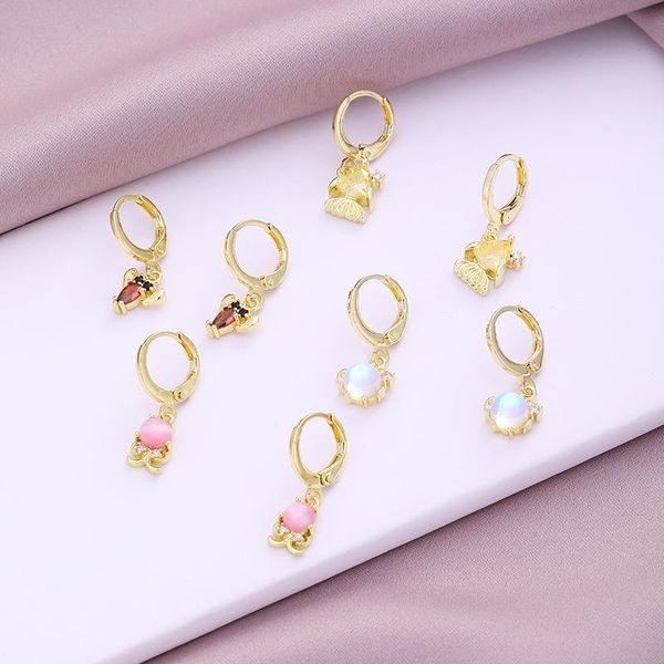 Boucles d'oreilles pendantes lustre coloré cristaux de zircon animaux marins dauphin méduse cerceau pour femmes filles mignon bijoux d'été cadeau