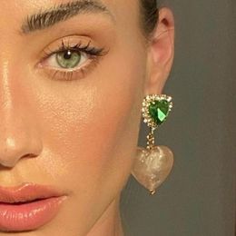 Boucles d'oreilles pendantes lustre couleur glaçure rose coeur goutte boucle d'oreille azur pierre vert cristal amour pendentif pour femme français VintageDangle