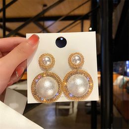 Bengelen oorbellen kroonluchter overdreven lange strass pearl drop for dames trend grote oorring kolczyki mode sieraden oordingen cadeausdangle