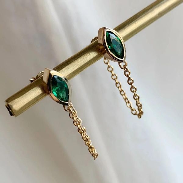 Dangle boucles d'oreilles lustre exquis losange incrusté de Zircon vert à la mode couleur or chaîne en métal pour les femmes fête mariage bijouxDangle