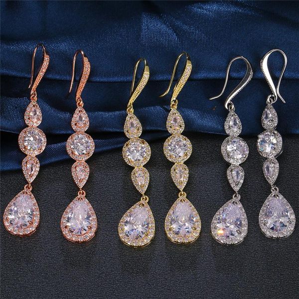 Dangle Boucles D'oreilles Lustre De Mode Longue Goutte D'eau Or Couleur Femme Cadeaux De Mariage Pour Les Invités Vintage Zircon Boucle D'oreille À La Mode Femmes Juif