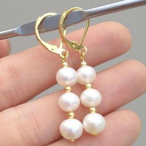 Boucles d'oreilles pendantes lustre fait à la main 7-8mm blanc eau douce presque ronde perle goutte pour les femmes 3 paires/lot bijoux de mode Dangle