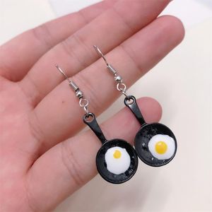 Dangle Boucles D'oreilles Lustre Kpop Mode Lady Fun Nourriture Poêle Oeuf Creative Bijoux Insolite Doux CadeauDangle LustreDangle