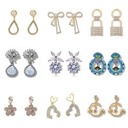 Boucles d'oreilles pendantes lustre luxe brillant cristal pierre coeur pour les femmes jolies fleurs lune arc goutte boucle d'oreille fête bijoux cadeau