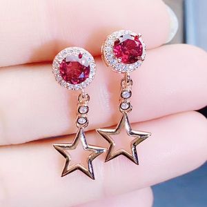 Pendientes colgantes Candelabro Natural Real Granate rojo Estrella Gota Pendiente 1ct 2pcs Piedra preciosa por joyería 925 Plata esterlina Fina J21537