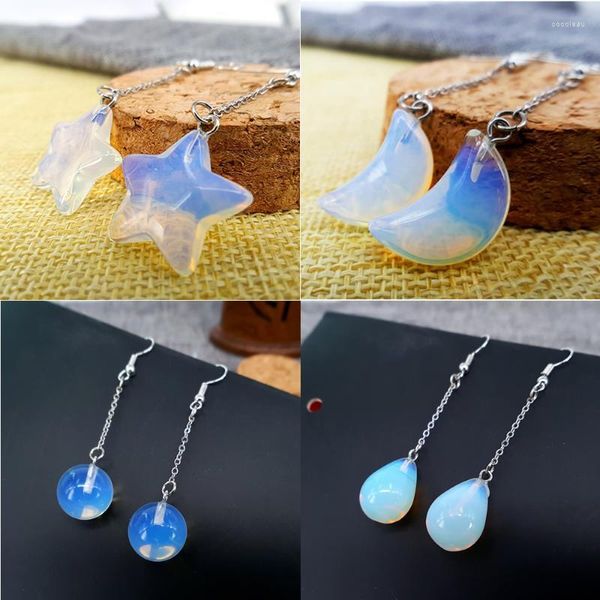 Pendientes colgantes Araña Piedra natural Forma de gota larga Estrella Sol Luna Aleación Ópalo Hombres y mujeres Fiesta Banquete Ropa a juego