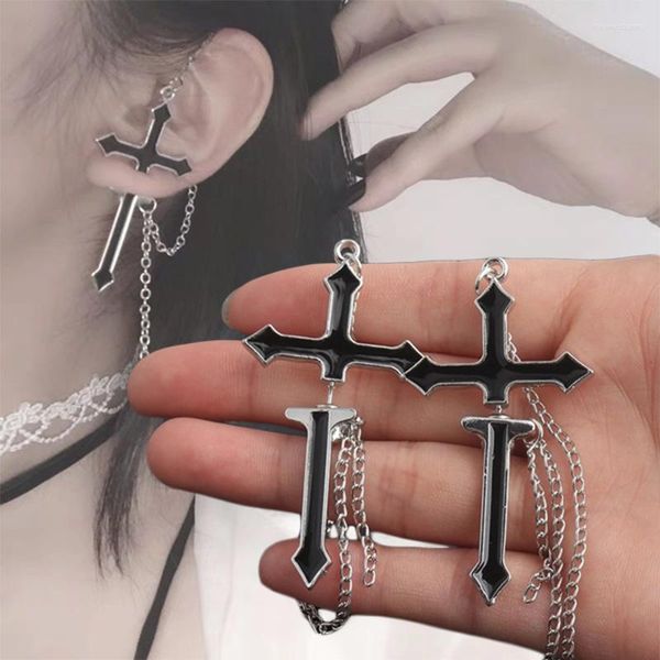 Boucles d'oreilles pendantes lustre PUNK noir grande croix anneau ouvert pour femmes bijoux de fête hommes à la mode gothique métal doigt cadeaux en grosDangle