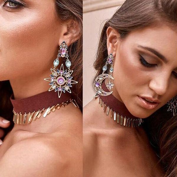 Pendientes colgantes Araña Estrella Luna Colgante Gota de cristal Moda Romántica Linda Declaración 2023 Joyería Venta al por mayor