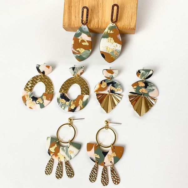 Boucles d'oreilles pendantes lustre à la mode pour femmes filles Morandi tempérament marbre motif doux céramique Vintage Unique cadeau 2023