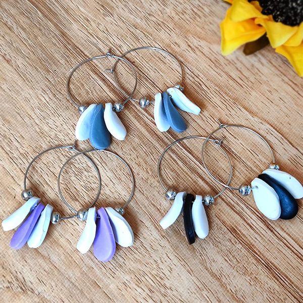 Dangle boucles d'oreilles lustre bijoux à la mode multicolore polymère argile irrégulière déclaration géométrique texturé à la main en métal vacances cadeau crochet