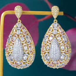 Boucles d'oreilles pendantes pour femmes, lustre tricolore, goutte d'eau, Zircon cubique, bijoux en or de dubaï, Aretes De Mujer Modernos