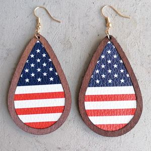 Bengelen oorbellen kroonluchter Verenigde Staten 4 juli patriottische sieraden voor vrouwen 2023 houten traan rop bezel Amerikaanse vlag groothandelsterangle