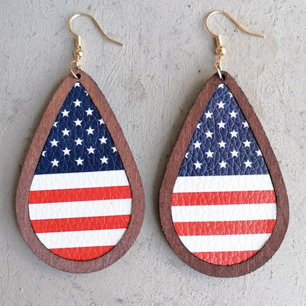 Boucles d'oreilles pendantes Lustre États-Unis 4 juillet Bijoux patriotiques pour femmes 2023 Lunette en forme de larme en bois Drapeau américain WholesaleDangle