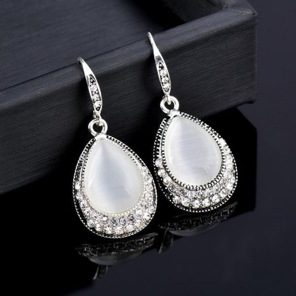 Dangle Boucles D'oreilles Lustre Vintage Larme Gris Noir OPALE Avec Incrusté Strass Pendentif Goutte Pour Les Femmes De Noce Bijoux 527 KO1Dan