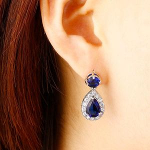 Boucles d'oreilles pendantes lustre en gros goutte d'eau bleue longues boucles d'oreilles en zircone cubique femmes bijoux de mode pour cadeau de fête WE329Dangle DangleDa