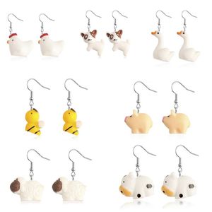 Dangle Boucles D'oreilles Lustre Femmes Boucle D'oreille Résine Goutte Mignonne Fille Cadeau Goutte D'oreille Amusant Dessin Animé 3D Animal Petite Dame Fraîche Abeille Mouton Chiot Poussin Co