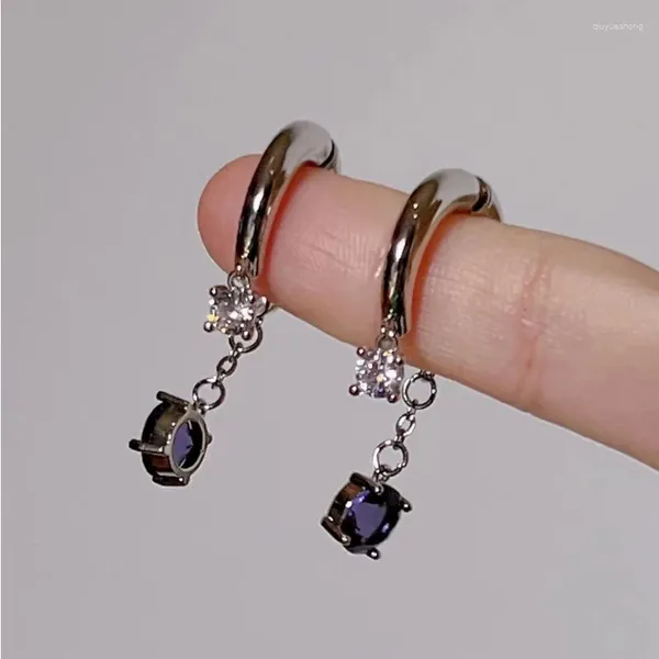 Boucles d'oreilles pendantes en améthyste, couleur argent, cristal violet, bijoux de mariée pour femmes, accessoires de mode