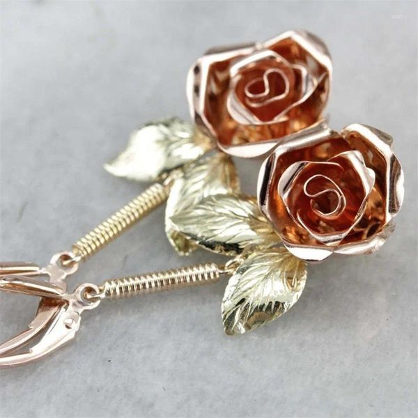 Boucles d'oreilles pendantes en métal pour femmes, breloque de luxe, couleur or jaune, mode fleur de cerisier Rose Rose