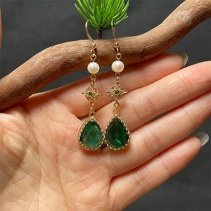 Boucles d'oreilles en peluche en jade vert jade drop-oreilles boucles d'oreilles 14k or gemme de luxe de style ancien chinois pour femmes bijoux rétro cadeau