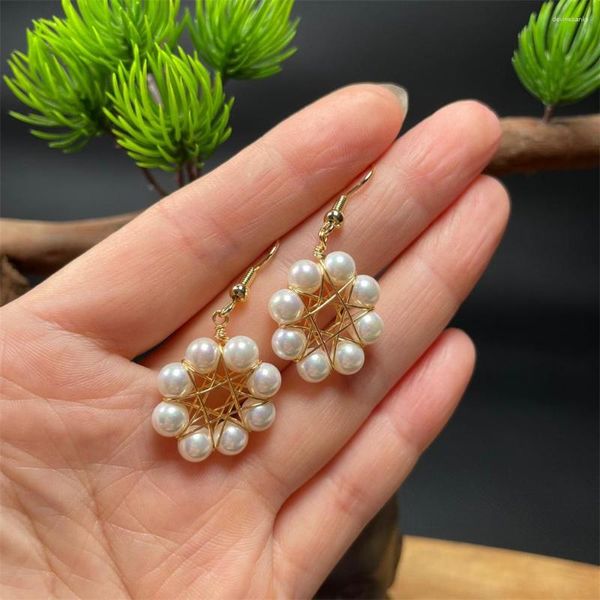 Pendientes colgantes con dije de perla blanca para mujer, pendiente de gota con diseño de flor de sol, gancho bonito antiguo chino para mujer, joyería de regalo Retro para niña