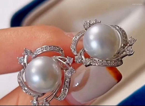 Boucles d'oreilles pendantes Charme 10-11mm Boucle d'oreille perle blanche des mers du Sud 925s