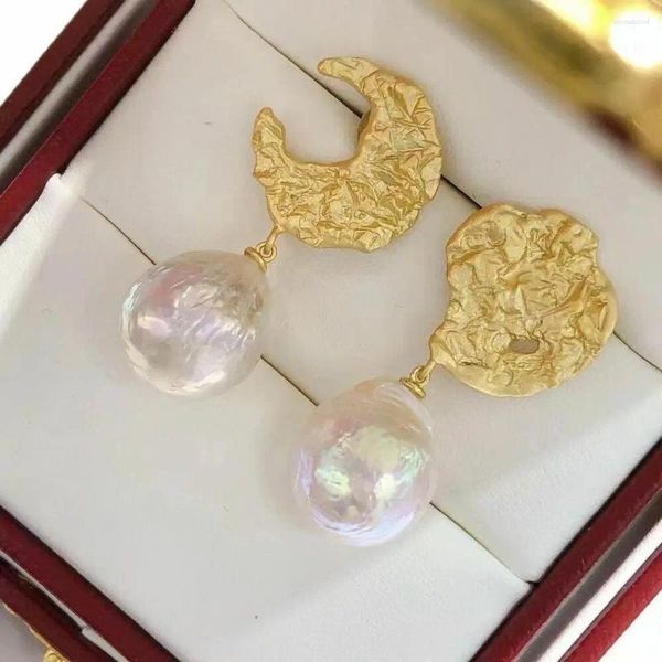 Boucles d'oreilles en peluche charmantes 11-12 mm mer du sud baroque blanc perle de boucles d'oreilles 925S cadeau