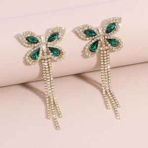 Dangle Oorbellen Charmant Fuchsia CZ Lange Kristal Kwastje Vlinder Voor Vrouwen Bruiloft Drop Earring Mode-sieraden