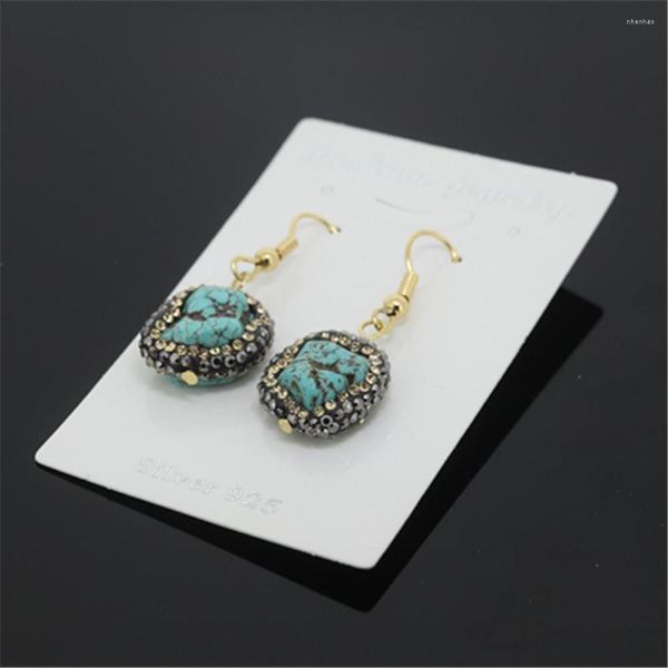 Boucles d'oreilles en peluche Charmes 16-18 mm naturels bruts bruts bruts Turquoises Perles en pierre pavées en régime doré noir pour femmes