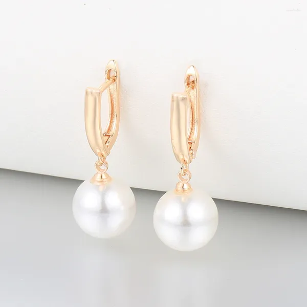 Boucles d'oreilles pendantes Chic, couleur or Rose 585, pour femmes et filles, perles blanches, bijoux de fête de mariage, cadeaux, vente en gros, DGE360