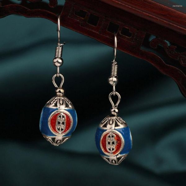 Pendientes colgantes viento de China étnico antiguo cloisonné gota Vintage para mujer 2023 joyería