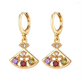 Boucles d'oreilles en peluche bijoux de mode ethnique chinoise pour femmes CZ Zirconia Fan Golden Crystal Charms Drop Hoops Ornements de luxe Cadeaux