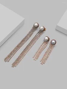 Boucles d'oreilles pendantes chinoises haut de gamme Instagram exagérées baroques rétro gris perle longues pour femmes