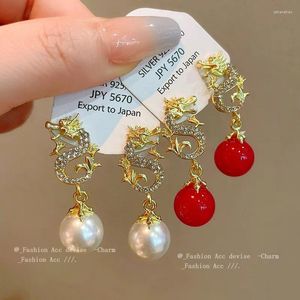 Boucles d'oreilles pendantes de Style chinois, bijoux tendance pour femmes, boucles d'oreilles en zircone cubique, pendentif en perle d'imitation, bijoux classiques