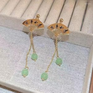 Dangle Oorbellen Chinese Stijl Gesneden Waaiervormige Kwastje Voor Vrouwen Fashion Design Sense Oude Hanfu Accessoires Geluk Sieraden