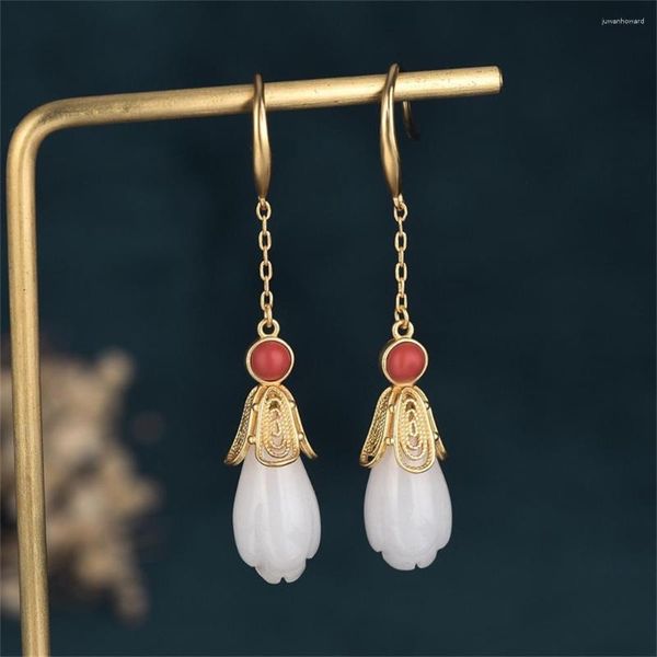 Boucles d'oreilles pendantes Style chinois élégant et charmant longue Hanfu Cheongsam Magnolia fleur fée forêt en gros