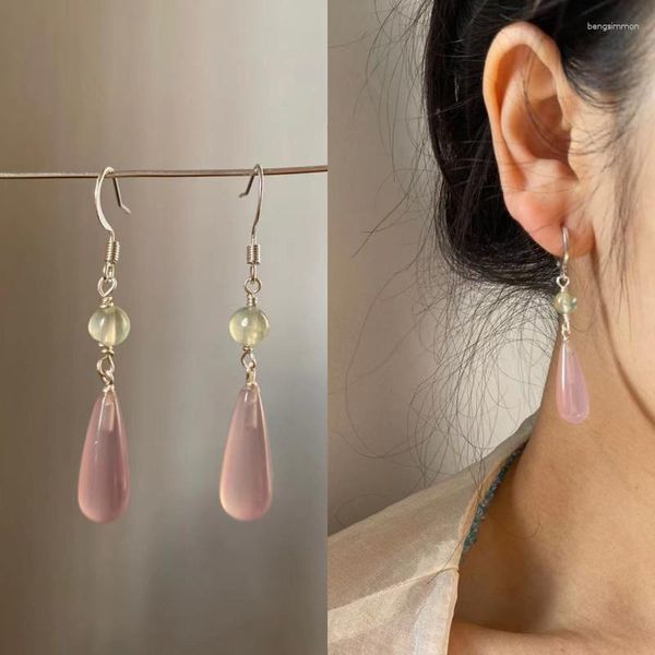 Boucles d'oreilles pendantes Style chinois Imitation Jade goutte 2023 rétro tempérament cristal femme longue bijoux en gros