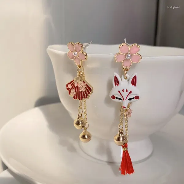 Boucles d'oreilles en peluche masque de style chinois ventilateur pliant