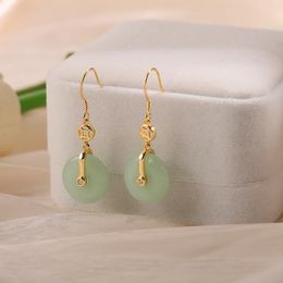 Boucles d'oreilles pendantes Style chinois, boucle de paix, Jade Hetian pour femmes, crochets d'oreille, vente en gros, bijoux Crochet, 2023
