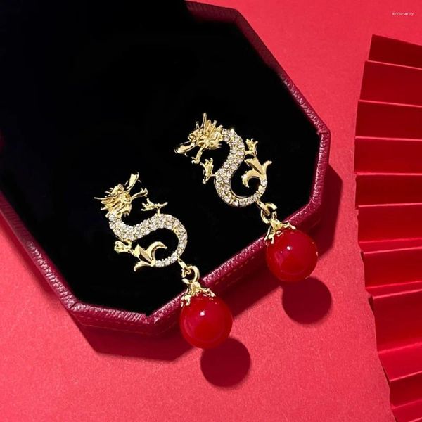 Boucles d'oreilles pendantes Style chinois Vintage Dragon pour femmes année Animal Totem boucle d'oreille filles fête personnalité bijoux cadeau