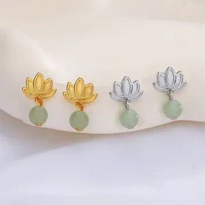 Pendientes colgantes estilo chino para mujer, loto dulce y elegante de imitación, Jade Hetian, joyería de moda, adorno Hanfu