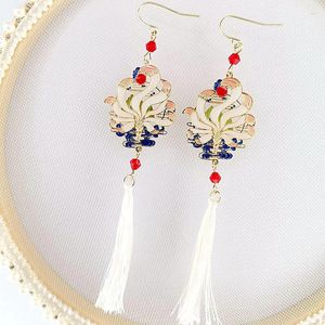 Dangle Oorbellen Chinese Vintage Voor Vrouwen Elegante Lange Hanger Drop Earring Kwastje Oor Clip Luxe Dames Sieraden Party Gift