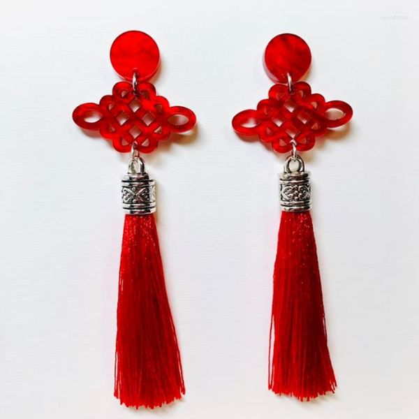 Boucles d'oreilles pendantes année chinoise 2023 bonne chance signe messages R gland bijoux goutte rouge chanceux oreille accessoires