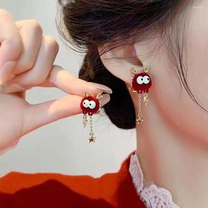 Bengelen oorbellen Chinees jaar draak voor vrouwen rode kleur Good Luck Movie Cartoon Pearl Tassel Earring Party Banquet sieraden